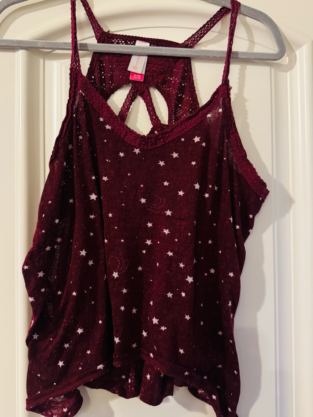 Burgundy Star Print Lace-Trim Tank Top